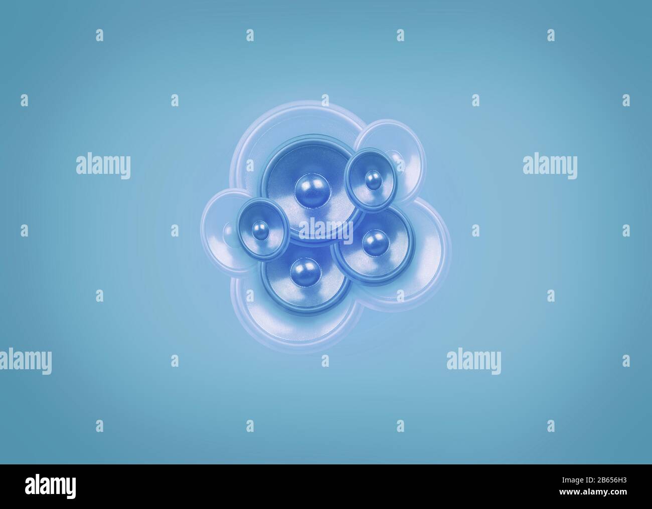Audio speakers on a light blue background with vignette Stock Photo
