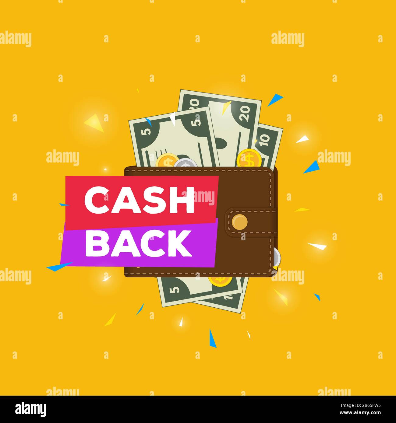 Leather wallet with money and cashback Stock Vector