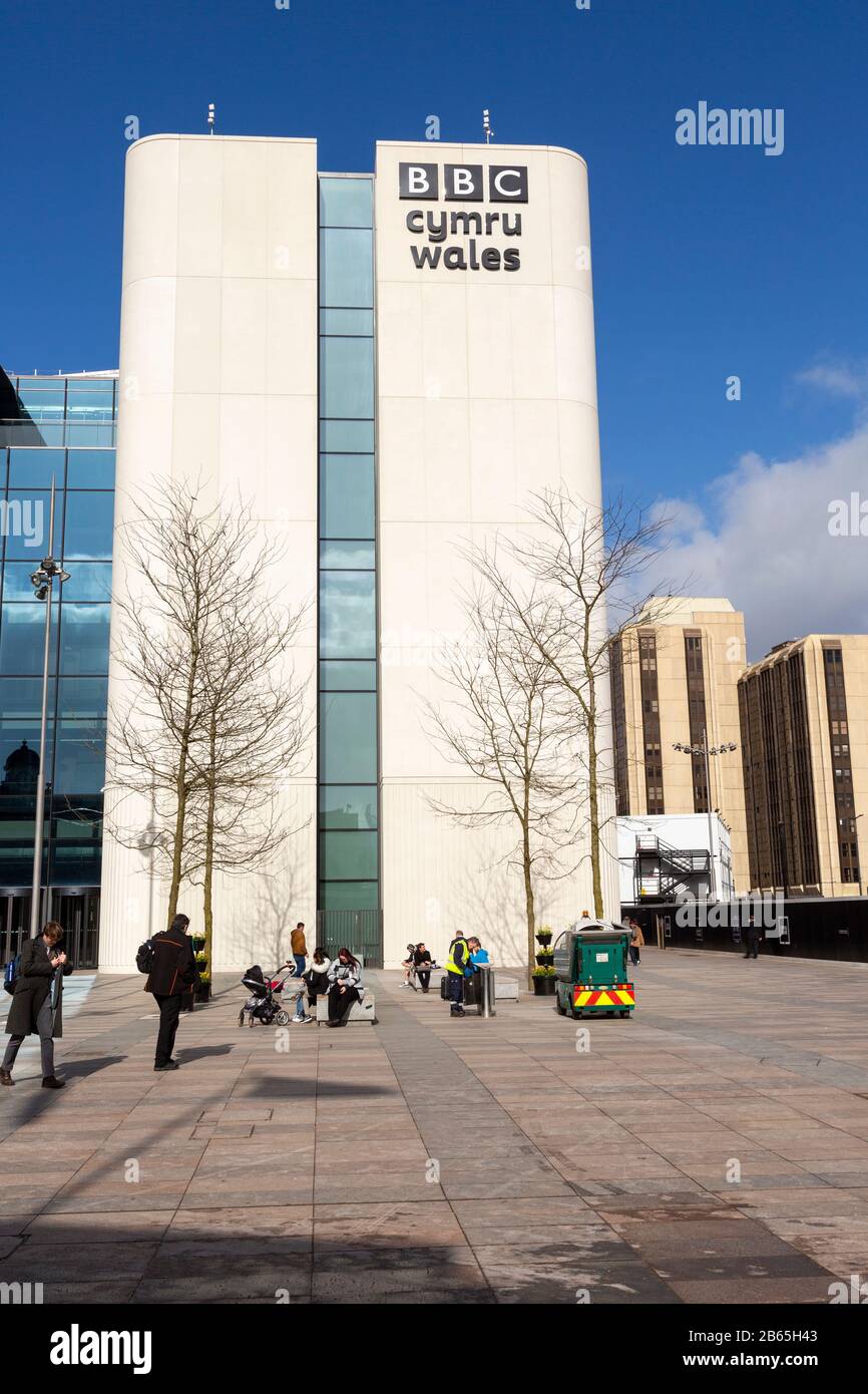BBC Cymru Wales TV studios headquarters building, Central Square, Cardiff, South Wales, UK opened 2019 designed by Foster and Partners Stock Photo