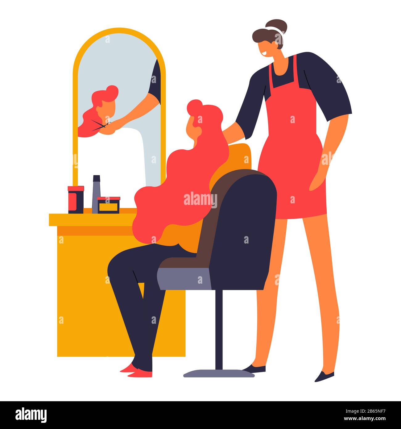 Beauty salon or hairdressing studio, hairdresser making fashion haircut Stock Vector