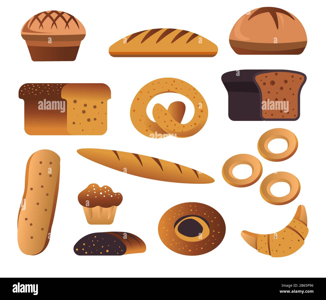 Bakery products, bread and pastry food, isolated icons Stock Vector ...
