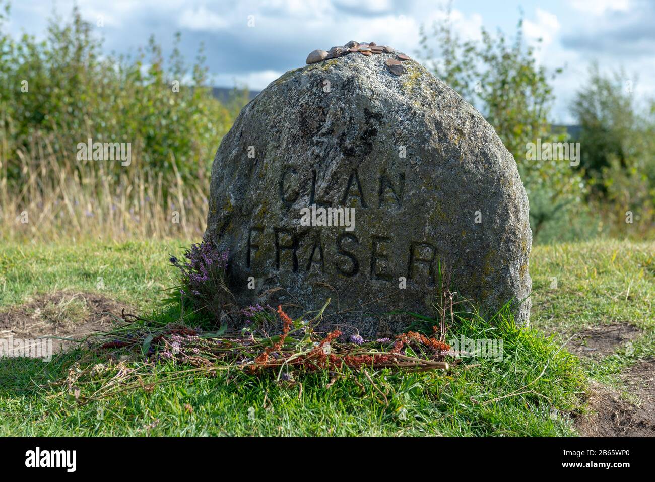 Memorial to the fallen of Clan Fraser at Culloden Moor - the site of the decisive Battle of Culloden during the 1745 Jacobite Rebellion Stock Photo