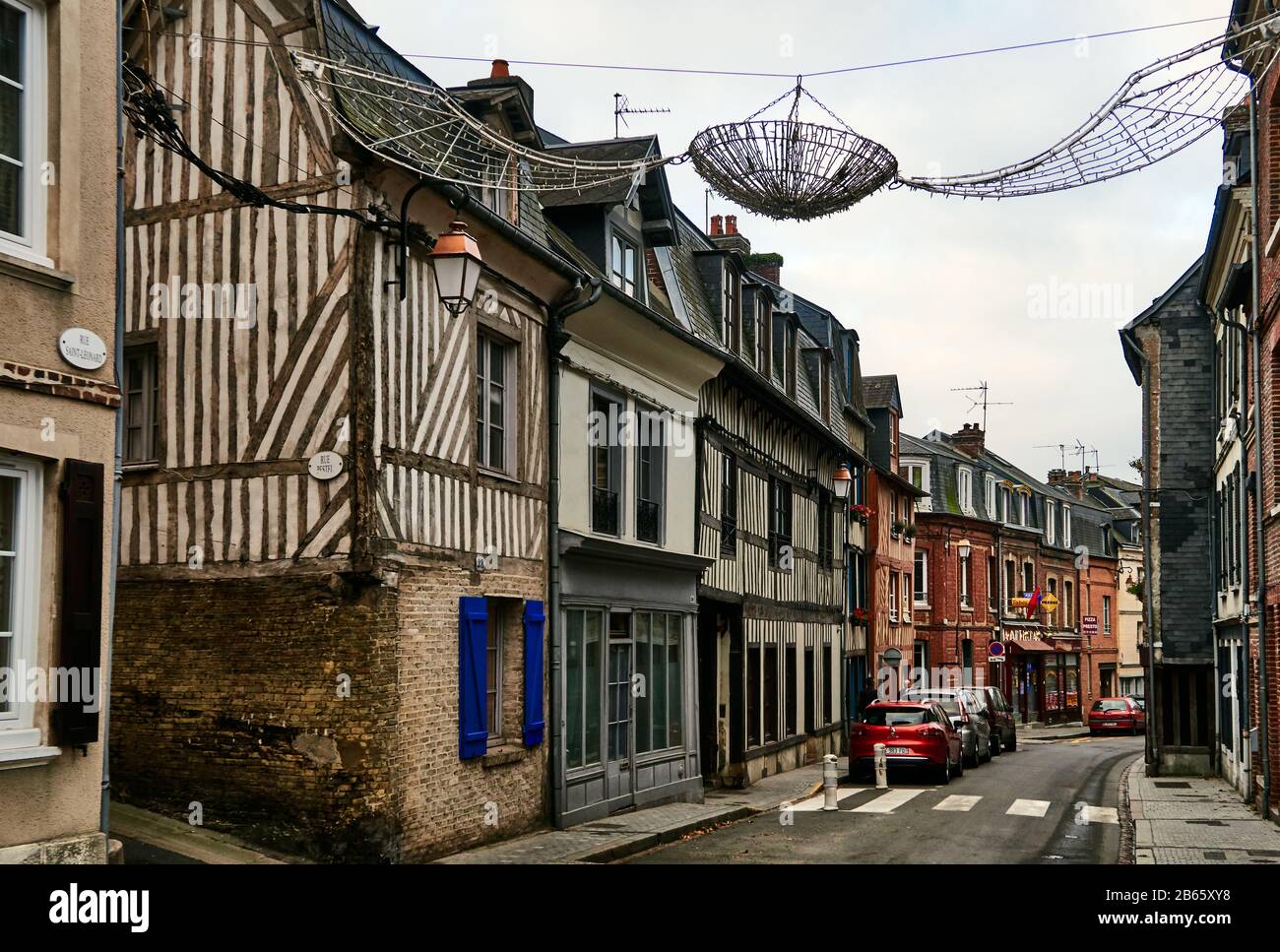 Typical half timbered Norman houses the town of Honfleur in the ...