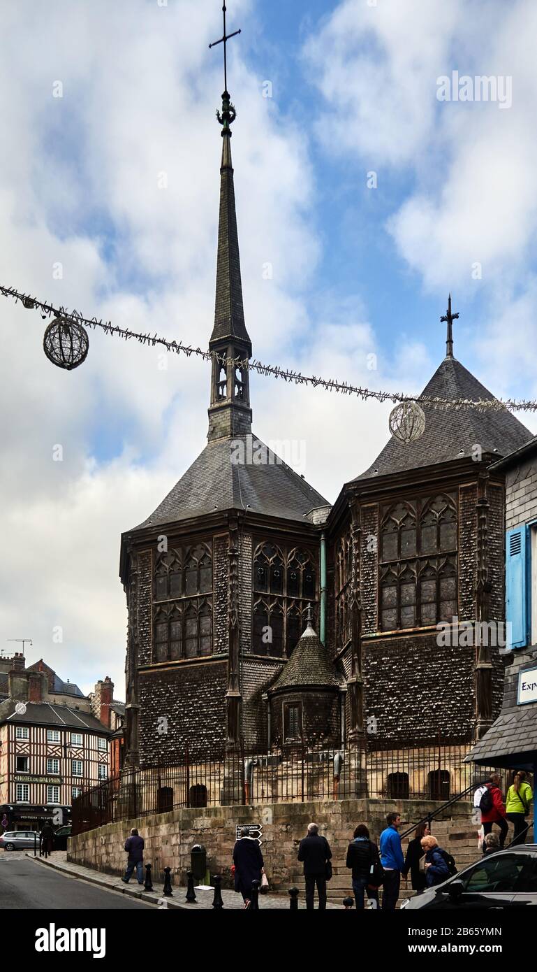 France, Calvados , Basse-Normandie, One of Honfleur's major sites, Saint Catherine's church is France's largest timber-built church with a separate bell tower.15th century Stock Photo