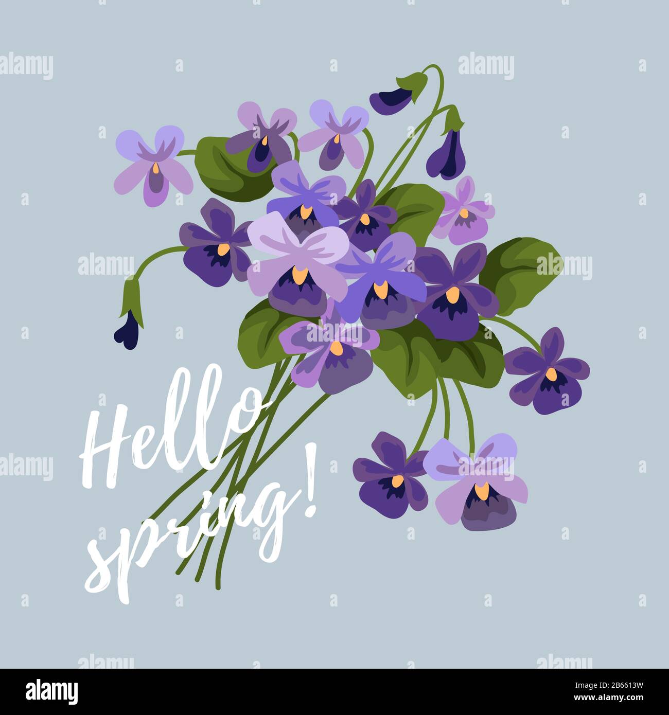 Spring vector illustration with flowers, bouquet of lilac cute violet Stock Vector