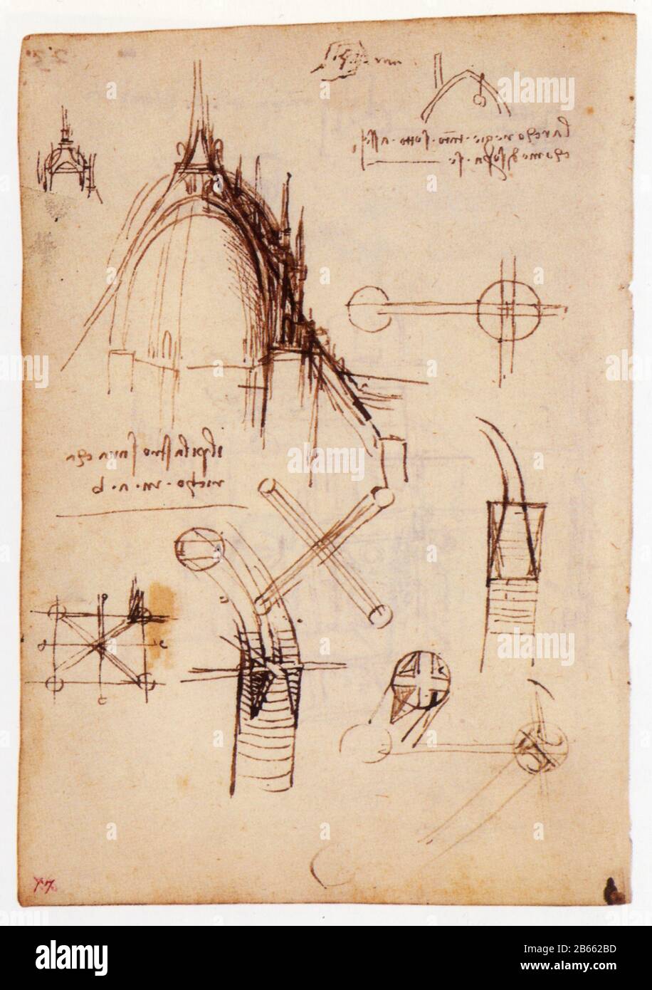 Leonardo da Vinci. Drawings linked to studies for the Duomo of Milan. 1487-1490 Stock Photo