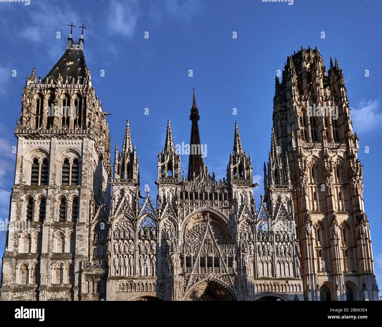 the Rouen Cathedral – known as Notre-Dame de l'Assomption de Rouen is a Roman Catholic church , The magnificent Gothic cathedral of Rouen has the highest church spire in France and a wealth of art, history and architectural details Stock Photo