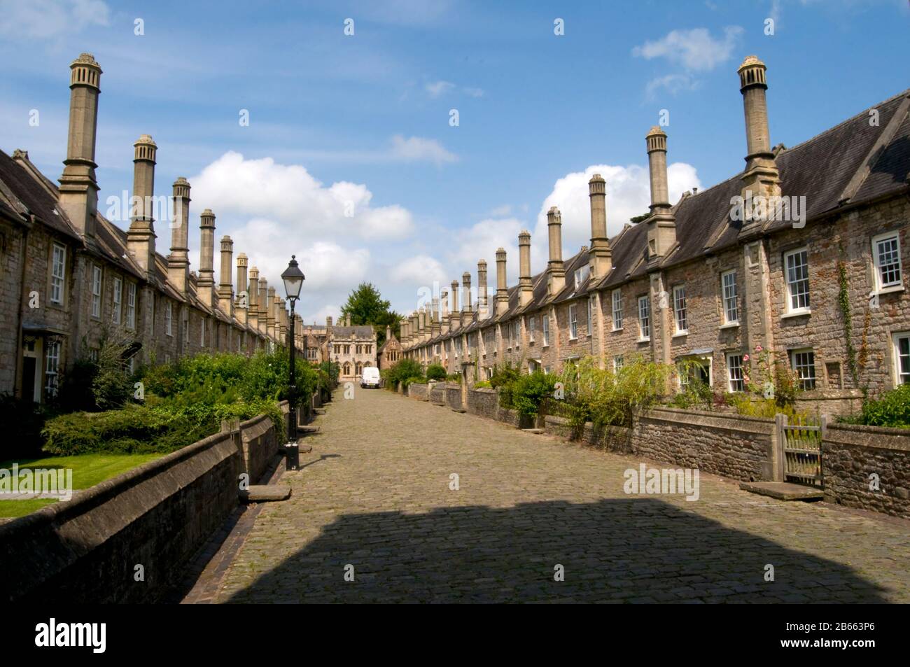 Wide Angle View Of Vicar's Close Wells Somerset England UK Stock Photo