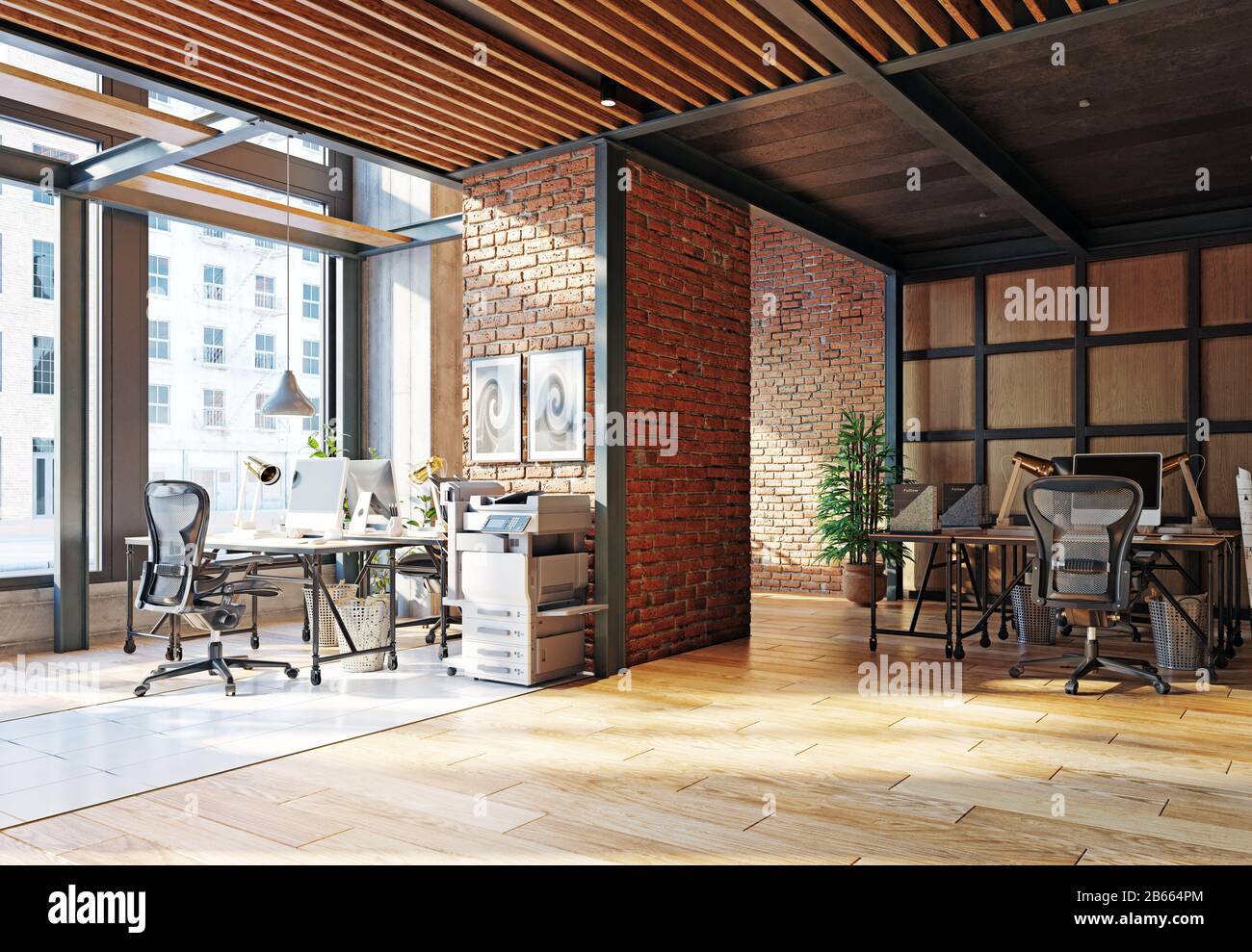 contemporary loft office interior. 3d rendering design concept Stock ...