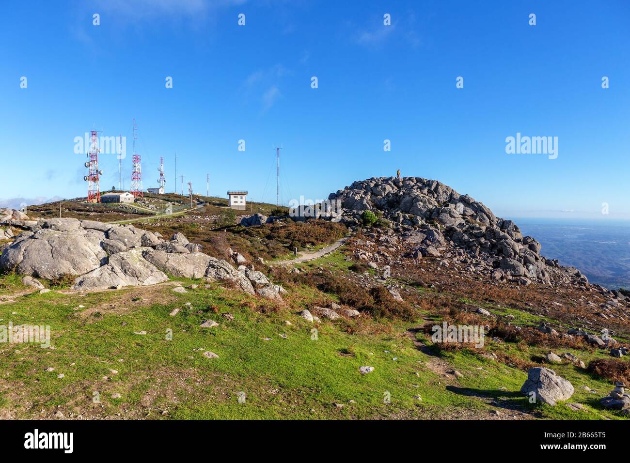 Tower broadcasts a television and an Internet signal on Mount Foia. Portugal Algarve. Stock Photo