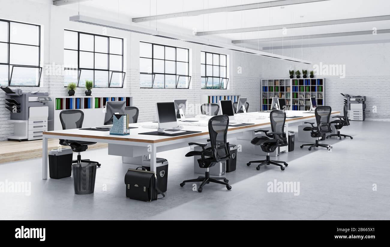 contemporary loft office interior. 3d rendering design concept Stock Photo
