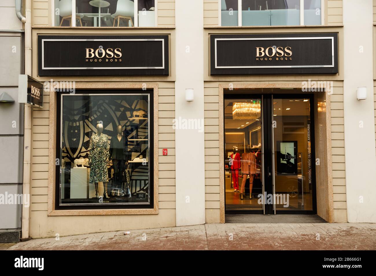 Vilnius, Lithuania - March 07, 2020: Hugo Boss boutique showcase in old  town. Hugo Boss is German luxury fashion and style brend Stock Photo - Alamy