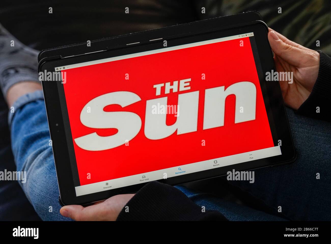Bordeaux , Aquitaine / France - 11 27 2019 : The Sun newspaper screen tablet logo sign web site british Stock Photo