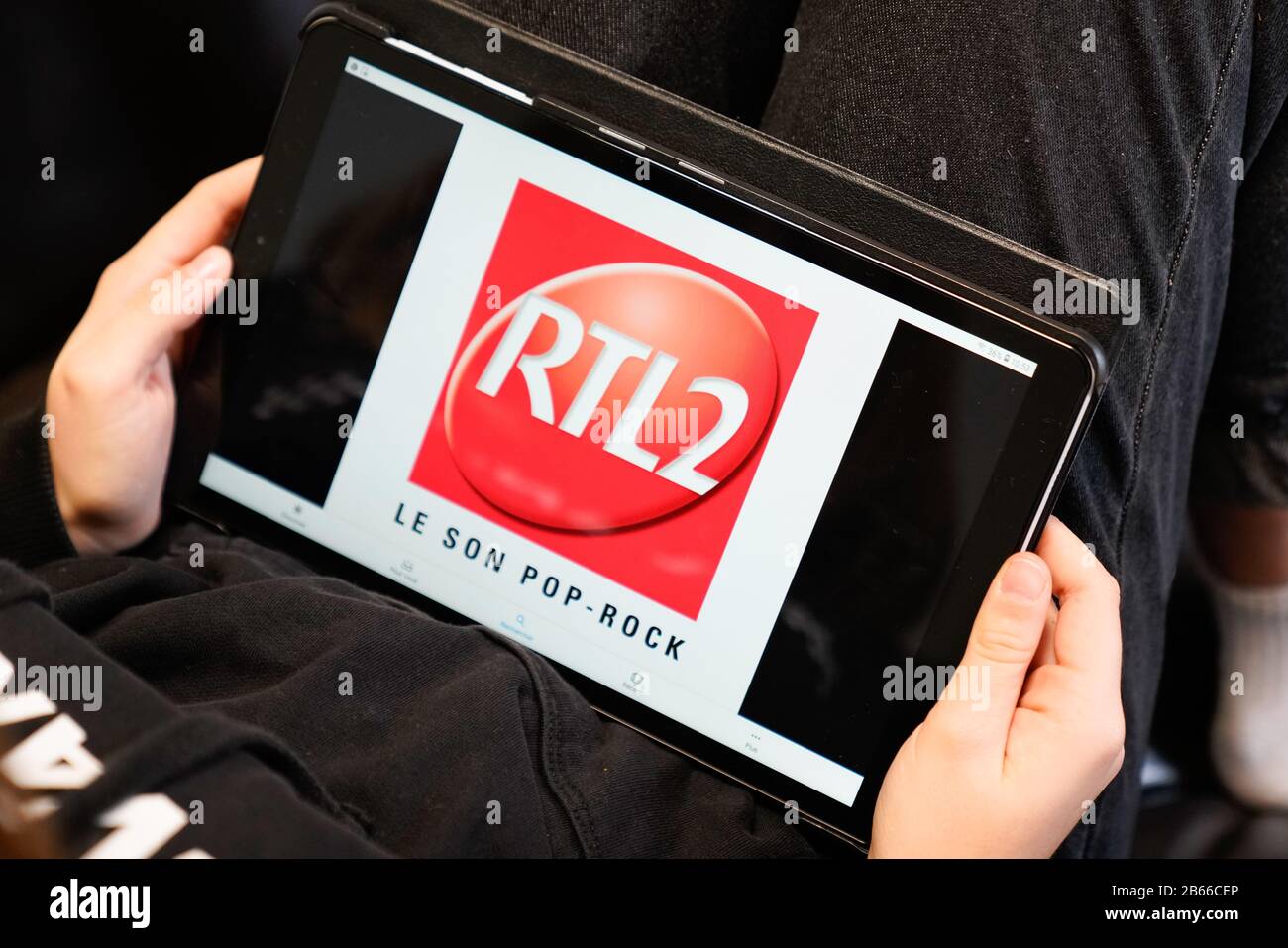 Bordeaux , Aquitaine / France - 11 27 2019 : RTL2 logo sign tablet screen  private French luxembourg radio station Stock Photo - Alamy