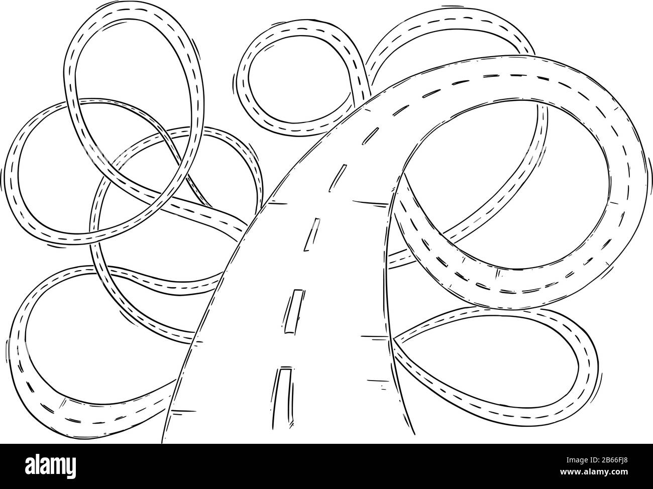 Vector black and white conceptual business drawing or illustration of chaos road, problem or obstacle in way, uncertain direction and difficult choices. Stock Vector