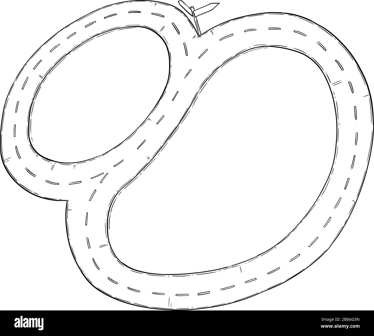 Vector black and white conceptual business drawing or illustration of fork in the road or crossroad,moving in circle, no decision or real options to choose from. Stock Vector
