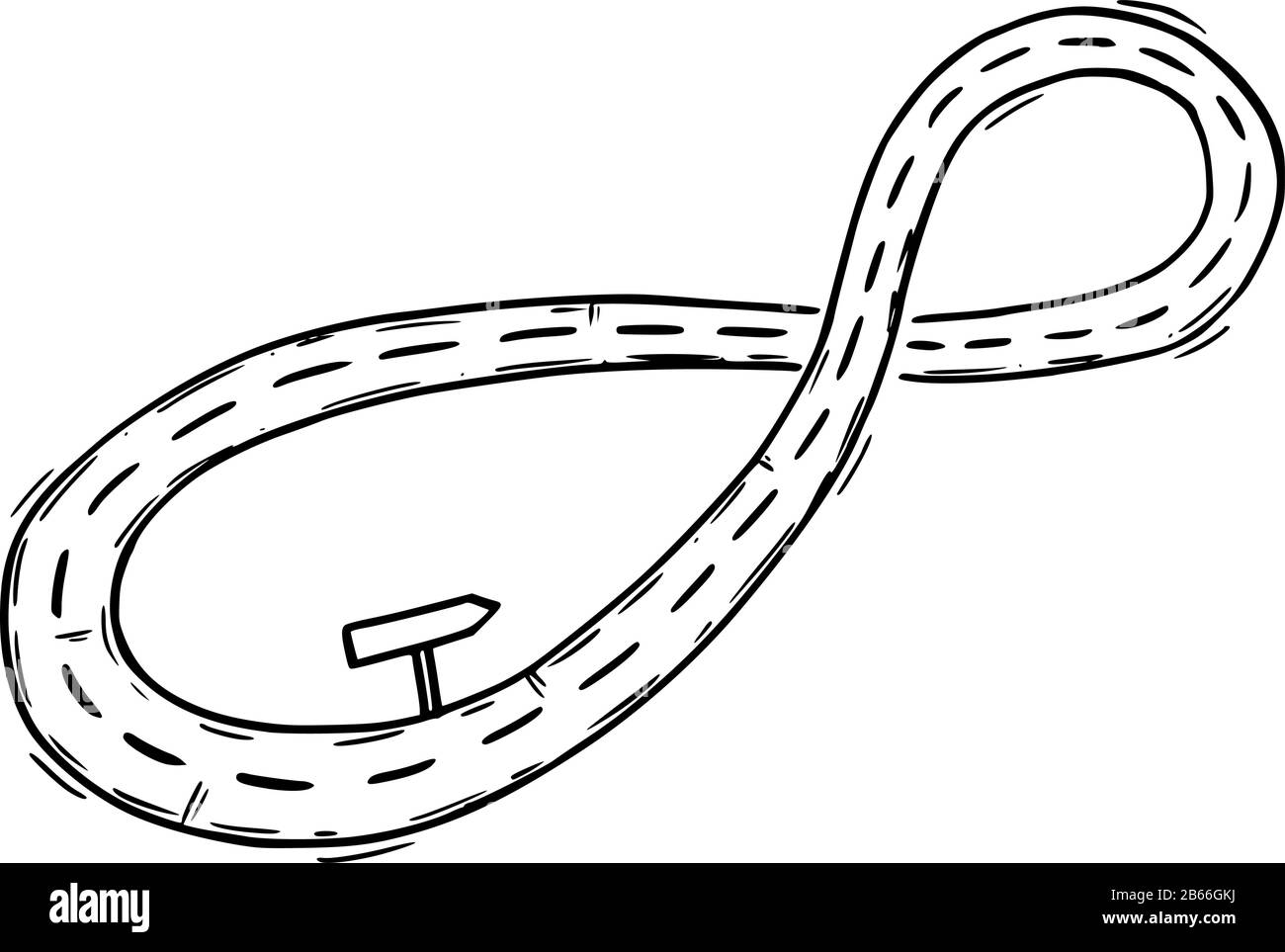 Vector black and white conceptual business drawing or illustration of cyclic road, repetition, endless effort and moving in circle.Infinity sign. Stock Vector