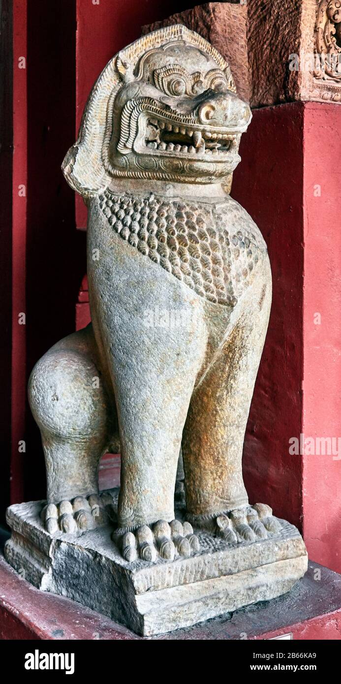 Lion,-Angkoiran period, 12th early 13th C, sandstone, Asia, Phnom Penh, Cambodia, Capital Cities, National Museum In Phnom Penh Stock Photo