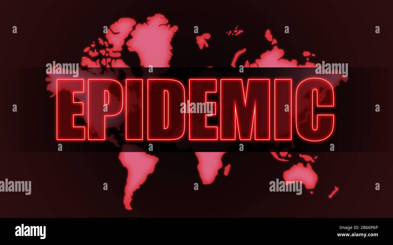 Red world map with written word EPIDEMIC illustration Stock Photo - Alamy