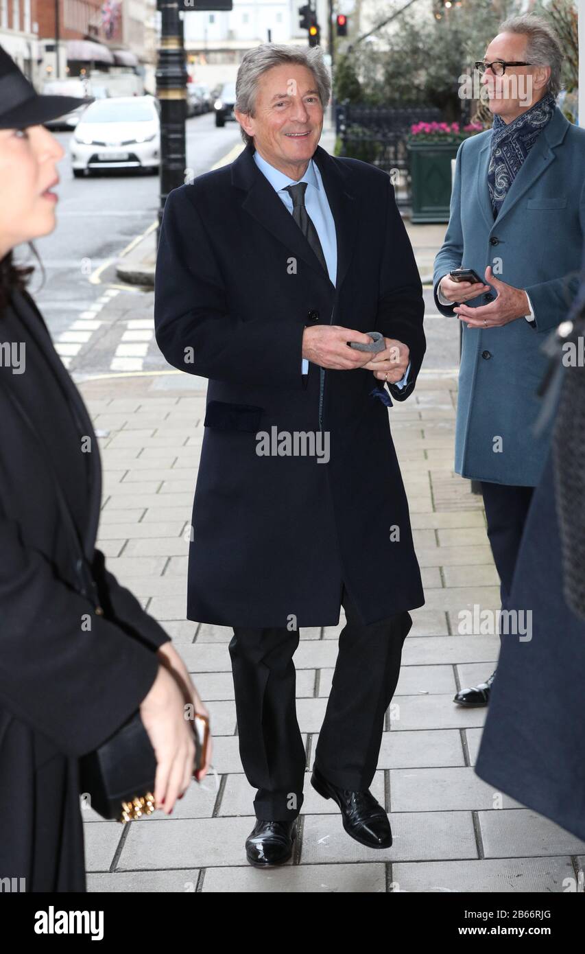 Nigel Havers arrives for the memorial service for photographer Terry O'Neill at The Grosvenor Chapel, in London's Mayfair district. Stock Photo