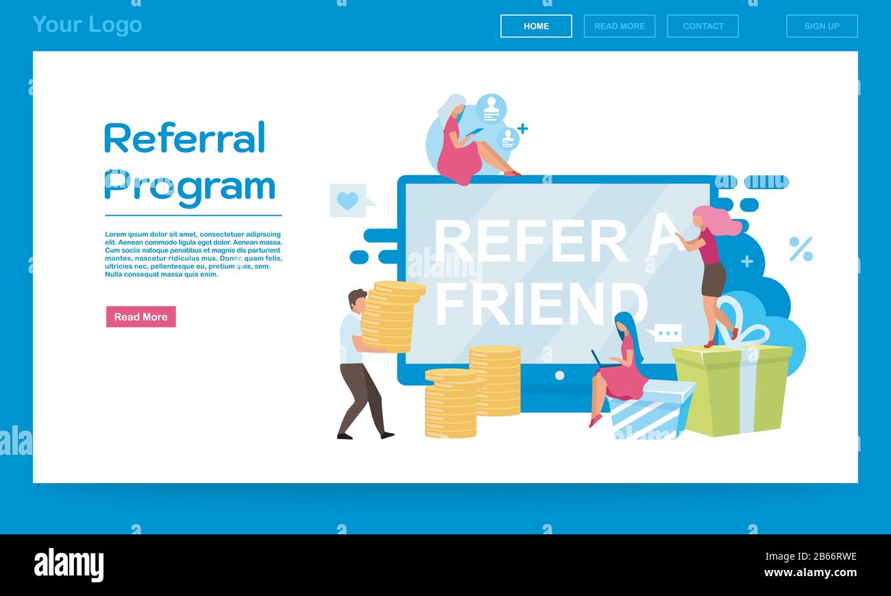 Referral program landing page vector template. Customer attraction Referral program landing page vector template. Customer attraction