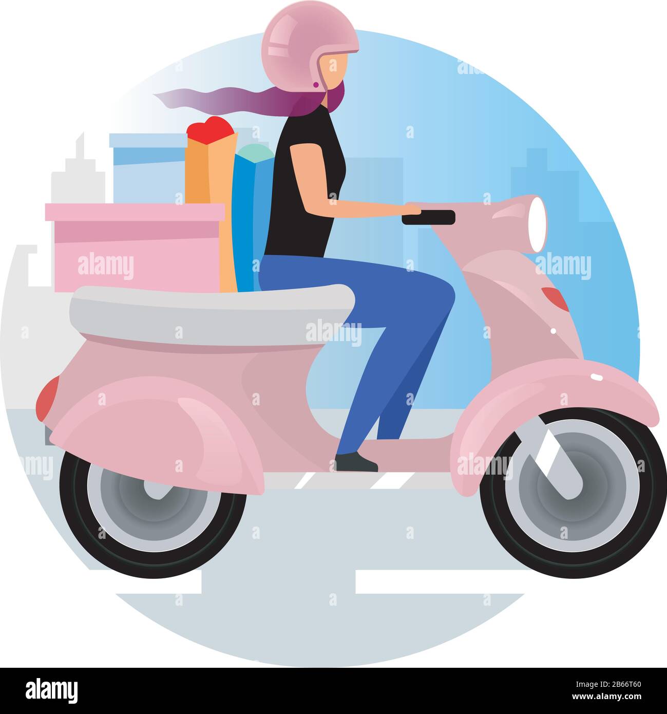 Delivery service flat concept vector icon. Express scooter courier ...