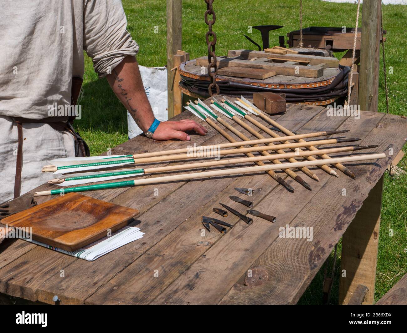 A demonstration and display of arrows at the Chalke valley history festival, Salisbury UK Stock Photo