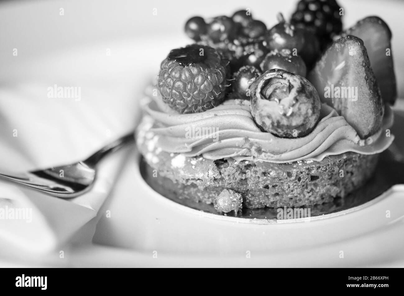 delicious fresh fruits tart with vanilla & pistachio cream Stock Photo