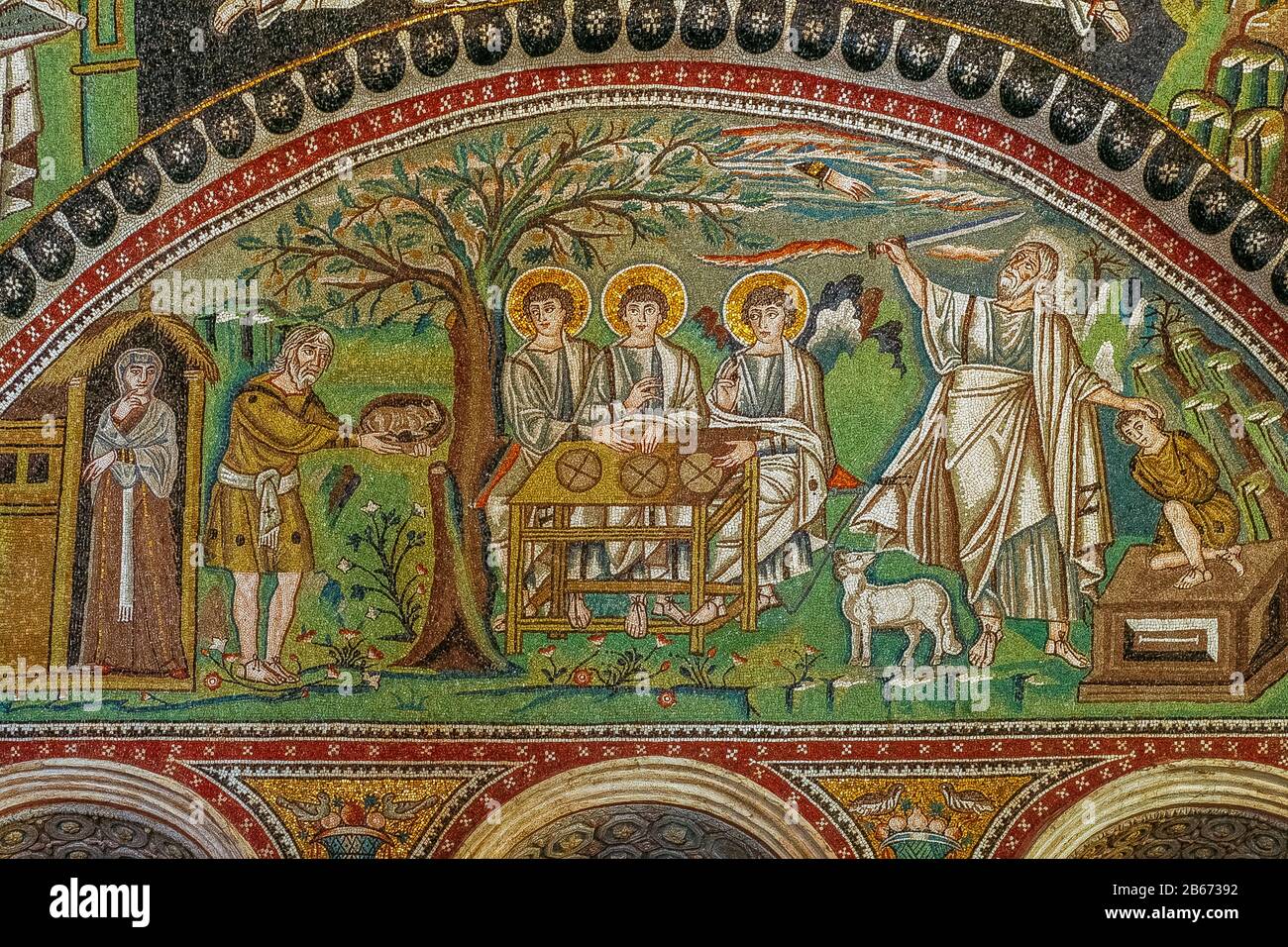 Italy Emilia Romagna Ravenna - San Vitale basilica - the Hospitality of Abraham to the three angels and the Sacrifice of Isaac Stock Photo