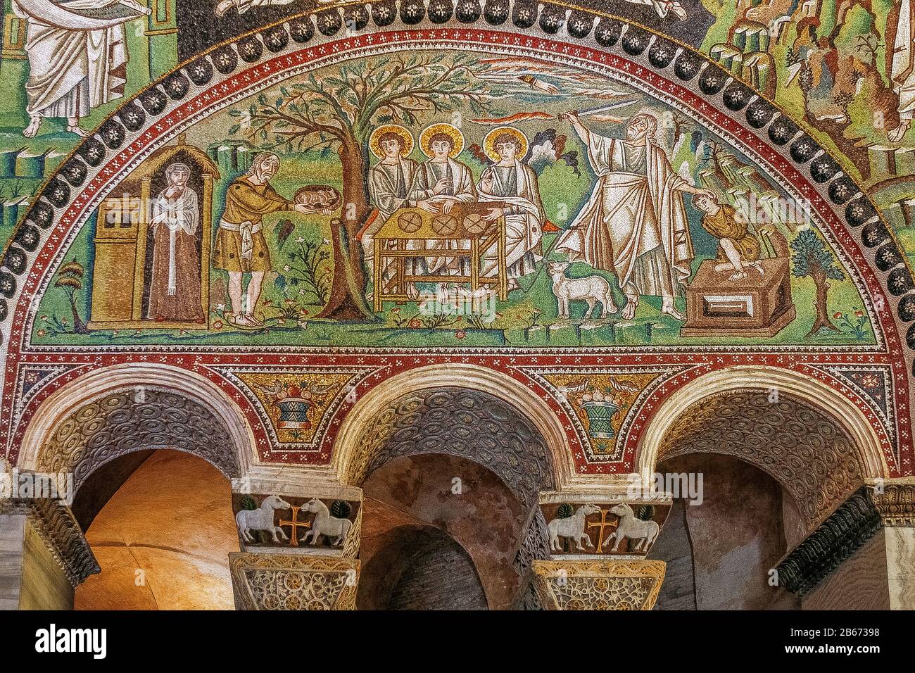 Italy Emilia Romagna Ravenna - San Vitale basilica - the Hospitality of Abraham to the three angels and the Sacrifice of Isaac Stock Photo