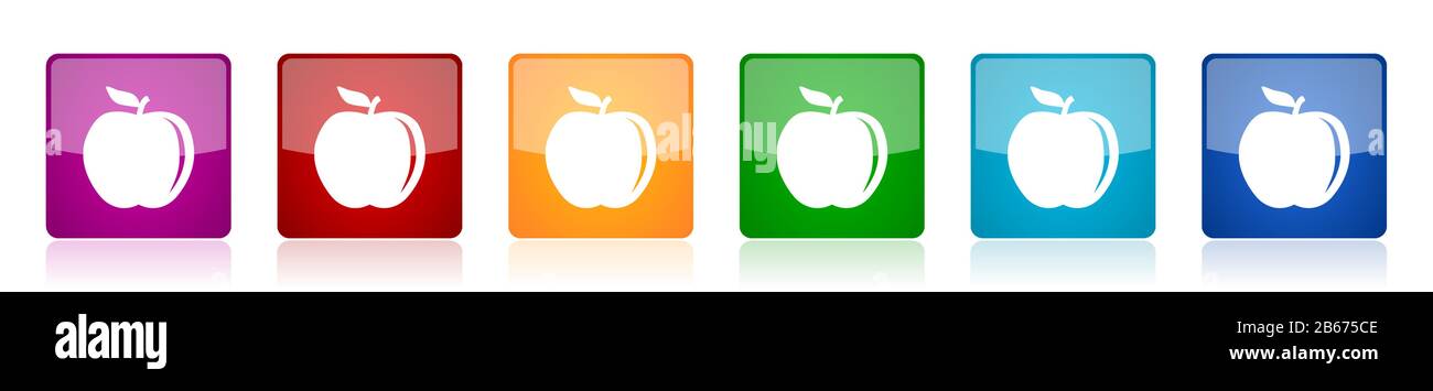 Apple icon set, colorful square glossy vector illustrations in 6 ...