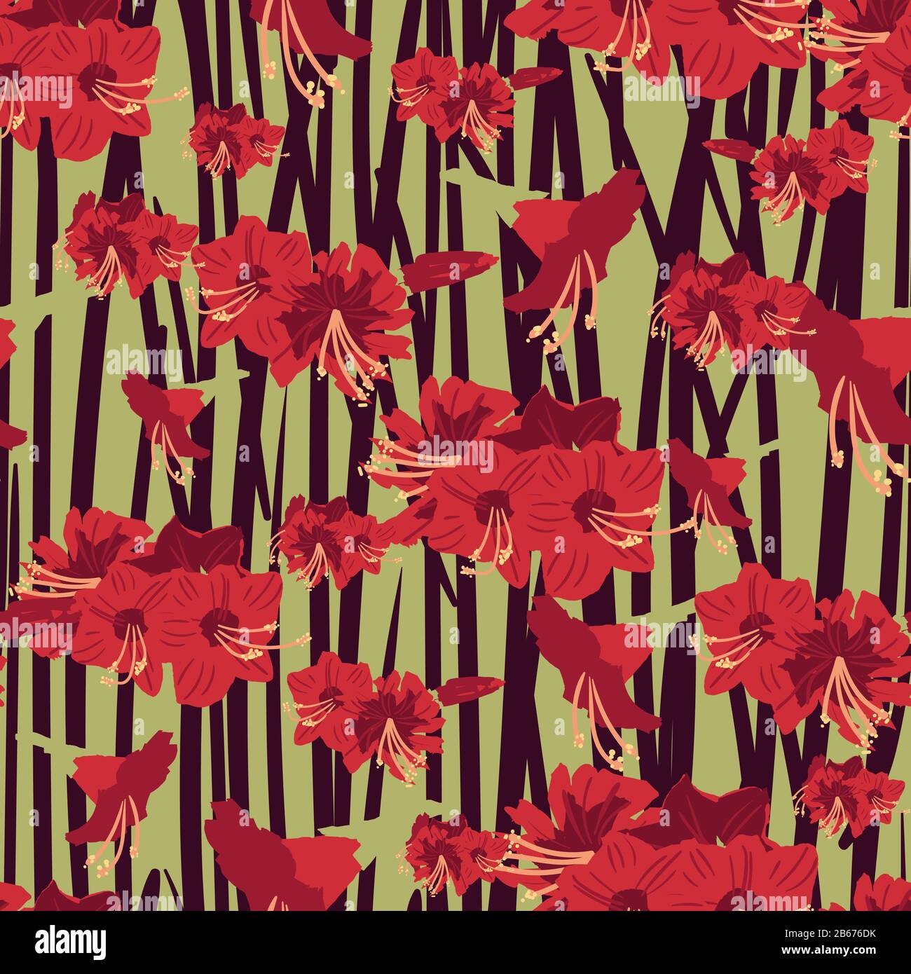 red amaryllis flowers seamless vector pattern Stock Vector
