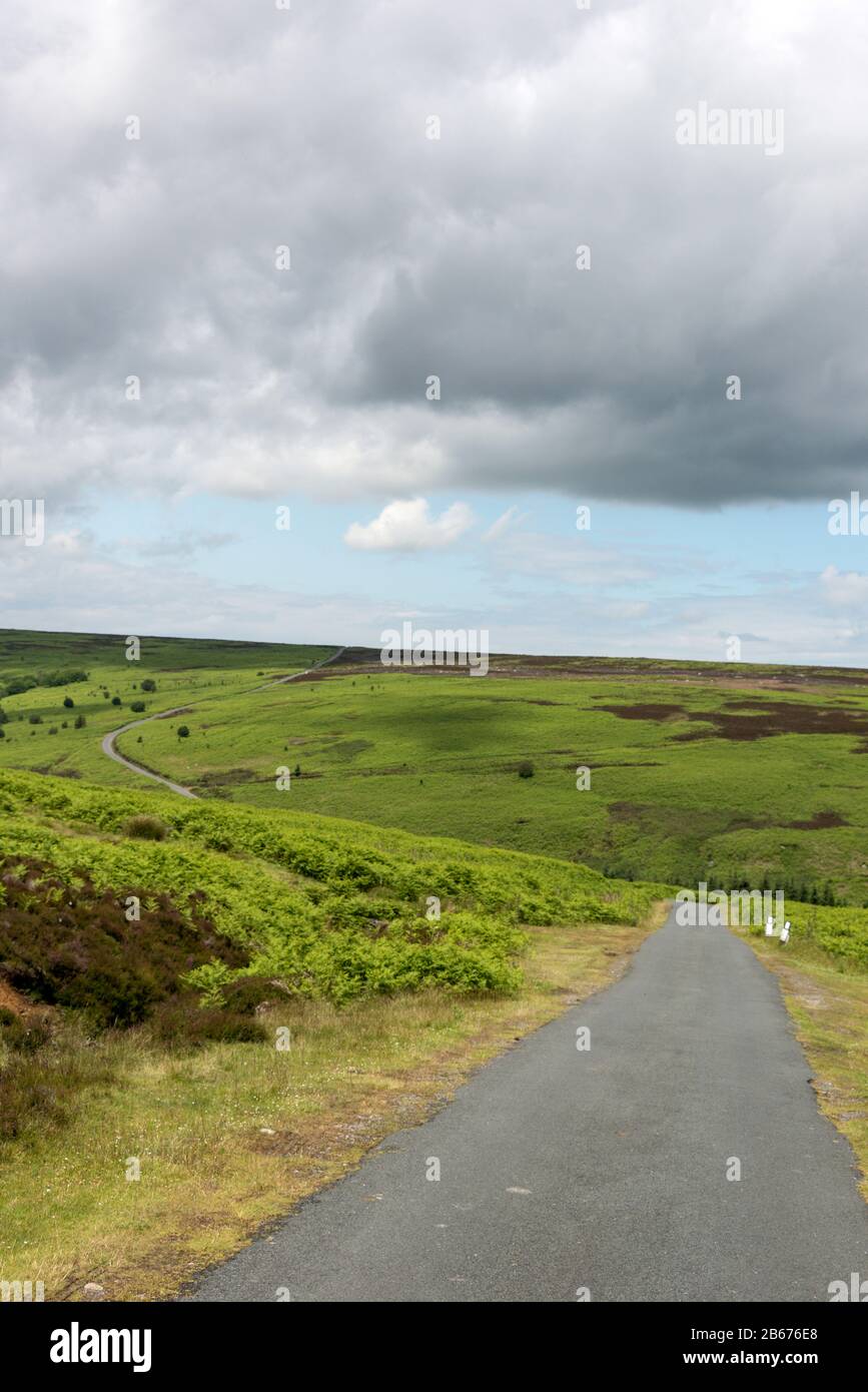 A narrow twoway traffic road over the Yorkshire moors in the North Yorkshire Moors National