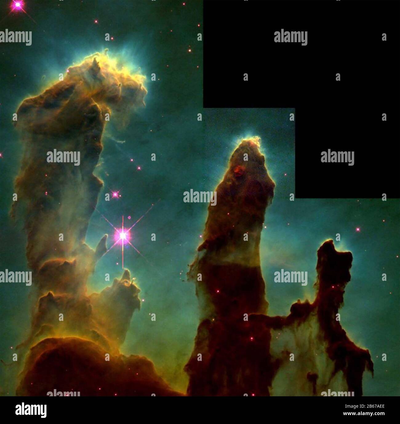 THE PILLARS OF CREATION in the Eagle Nebula taken by the Hubble telescope in 1995. Photo: NASA,Jerff Hester,Paul Scowen. Stock Photo