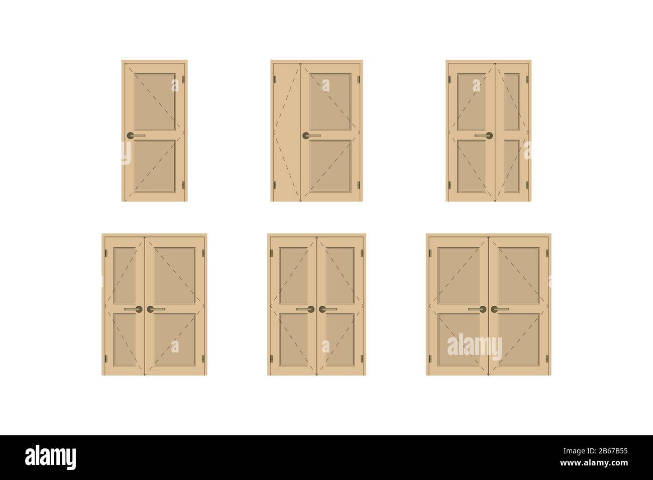 Wooden doors set. Design interior. Vector illustration. Stock Vector