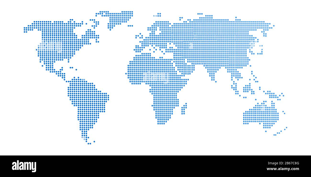 Abstract computer graphic World map of blue round dots. Vector ...