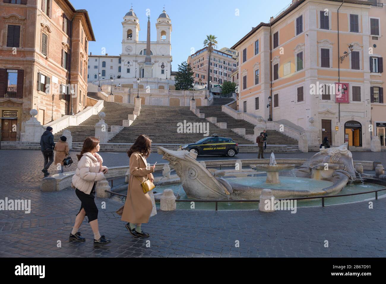 ROME, ITALY - 10 March 2020: Few tourists still gather at the Spanish Steps as a result of the quarantine measures in Rome, Italy. As of today, the It Stock Photo