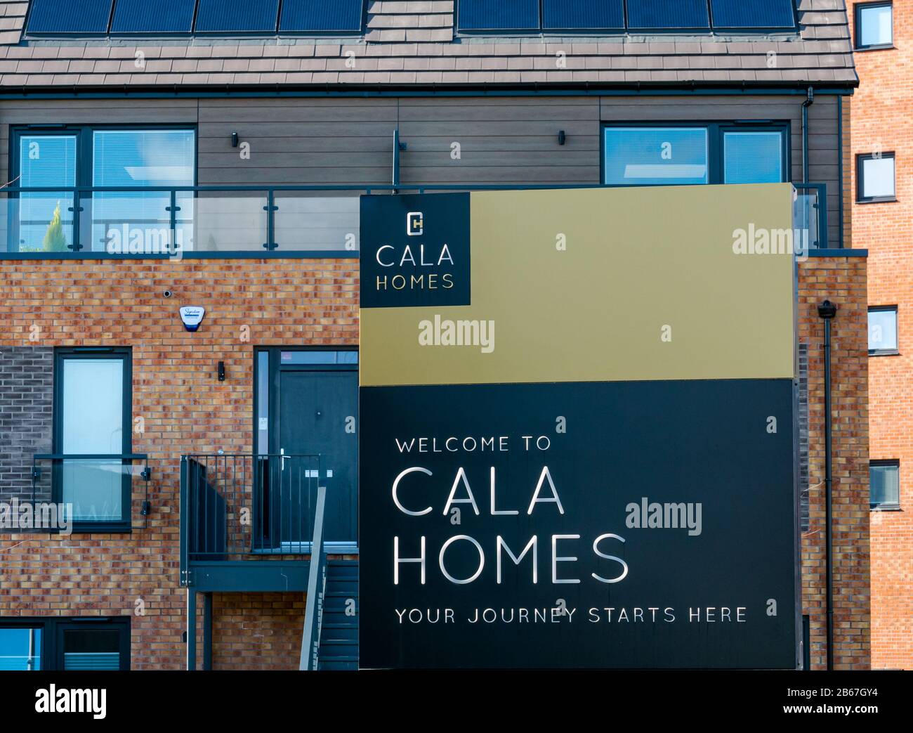 Cala Homes sign at Waterfront Plaza development, Victoria Quay, Leith, Edinburgh, Scotland, UK Stock Photo