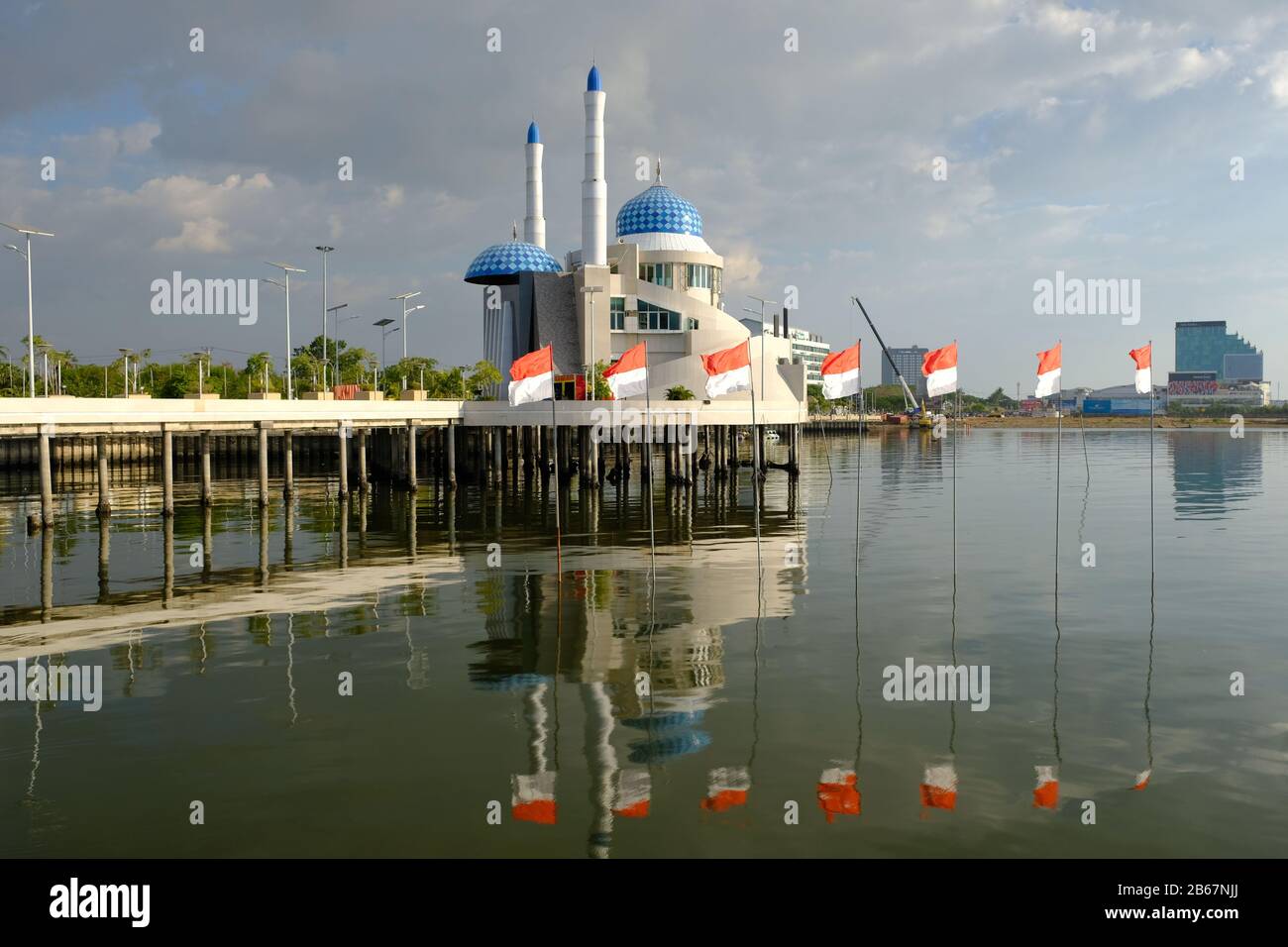 Makassar Indonesia - Mosque Amirul Mukminin with light reflections Stock Photo