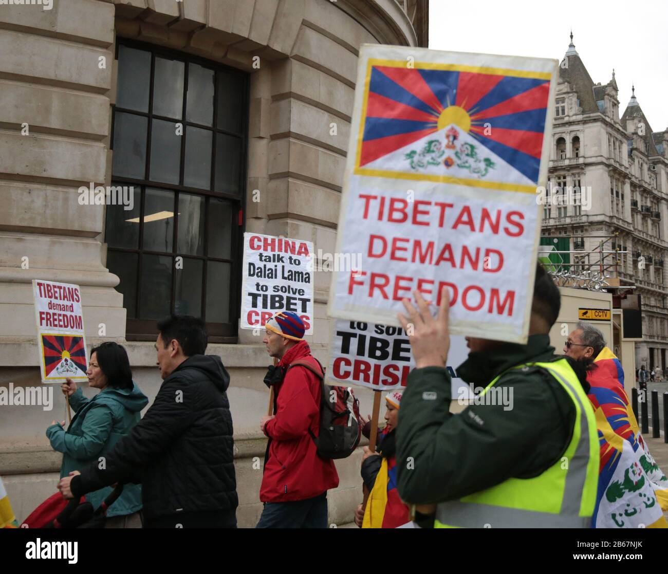 London UK 10 March 2020  The Tibetan community in London Marching from Downing Street ti the Chinese Embassy in London to demand and end of occupation by China ,and free Tibet ,today marks the 61st anniversary since the 10 of March of 1959 when China invaded Tibet . Credit: Paul Quezada-Neiman/Alamy Live News Stock Photo