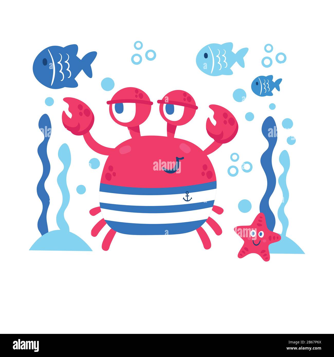 Vector card with sea animals crab star fish  Stock Vector