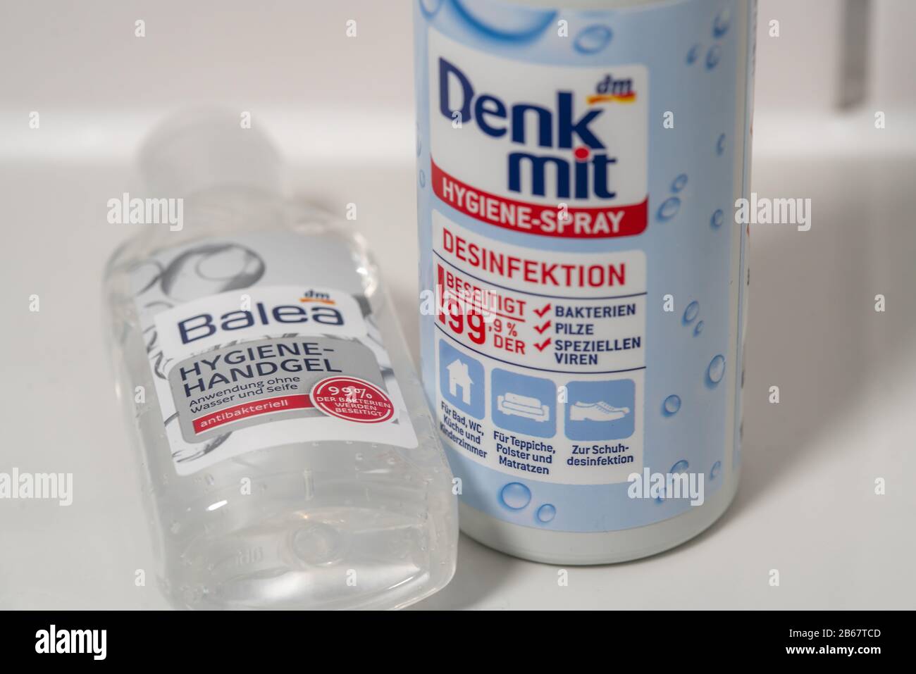 Domestic hygiene, washing hands, hygiene hand gel, disinfection spray, Stock Photo