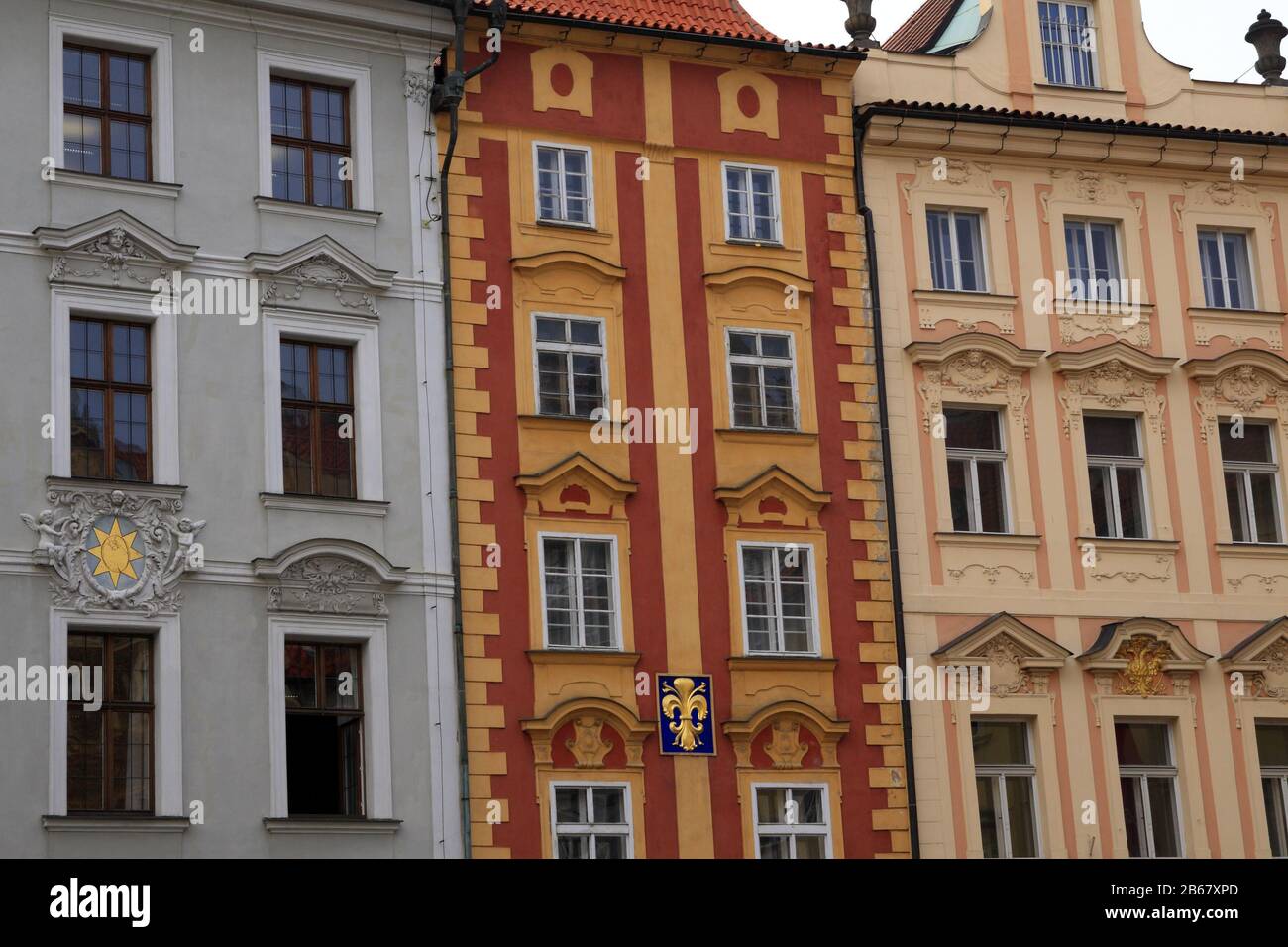 Traditional facade in the City, Prague, Bohemia, Czech Republic Stock Photo