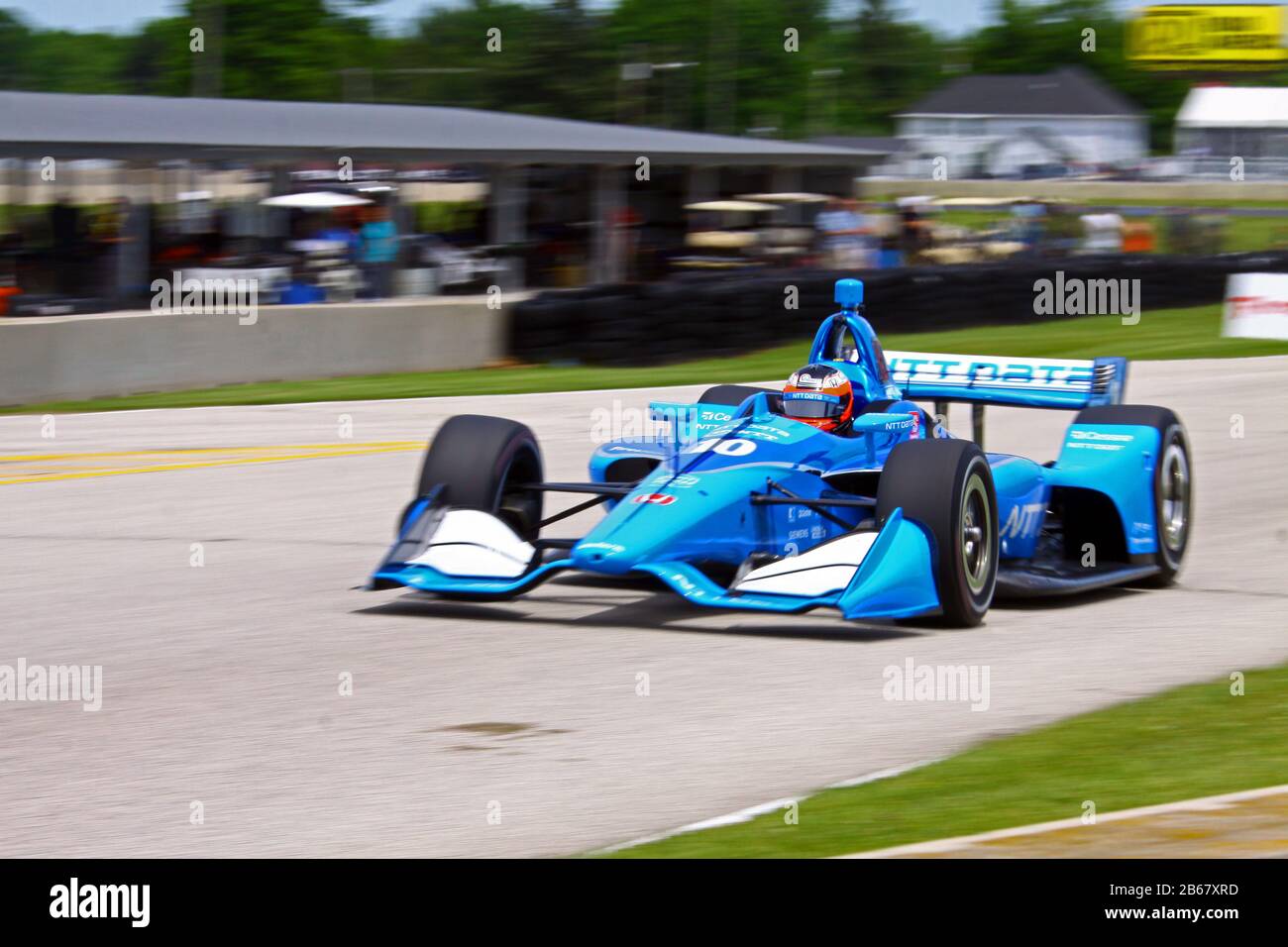 Elkhart Lake, Wisconsin - June 21, 2019: 10 Felix Rosenqvist Chip Ganassi Racing, REV Group Grand Prix at Road America, on course for practice session Stock Photo