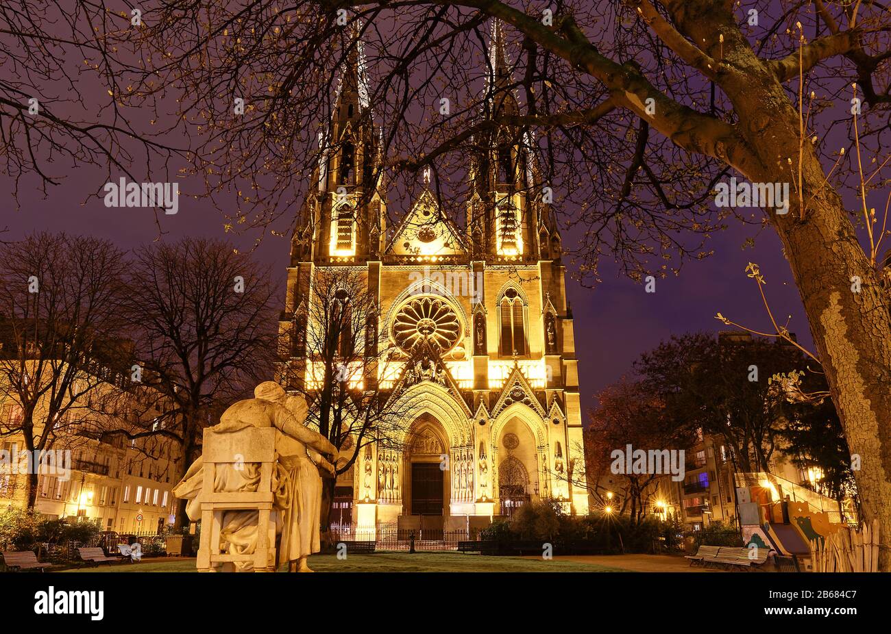 Basilica of Saint Clotilde at rainy night , Paris, France Stock Photo Alamy