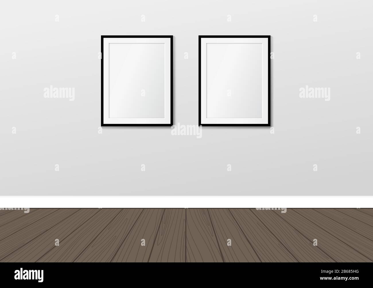 Two frames on the wall. Vector interior mock up. Modern scandianvian interior design Stock Vector