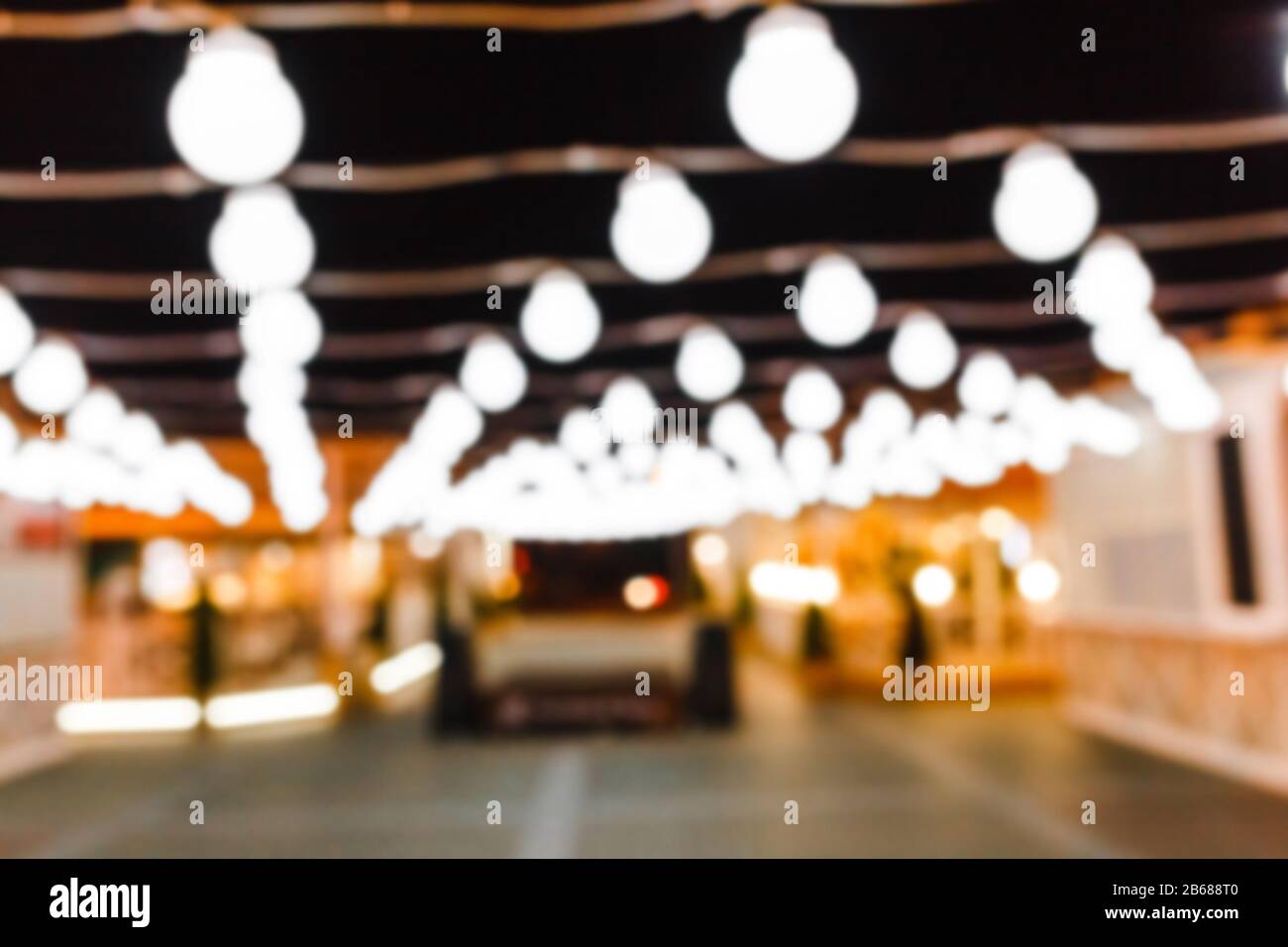Outdoor Summer Urban Cafe With Bulb Lights Background Stock Photo Alamy