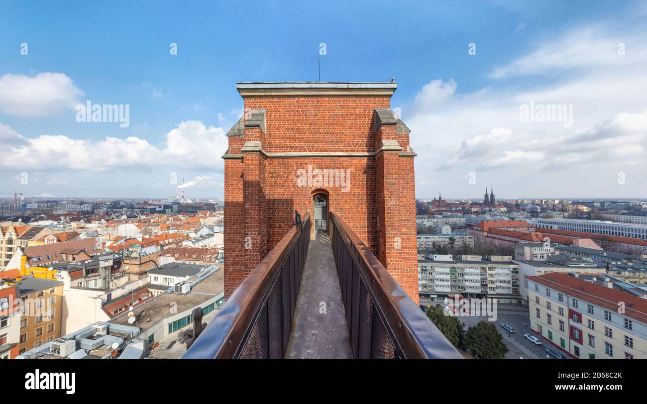 Wroclaw, Poland - 03 March 2020: Mostek Pokutnic - a bridge between two towers of St. Mary Magdalene Church. Famous viewpoint of the city Stock Photo