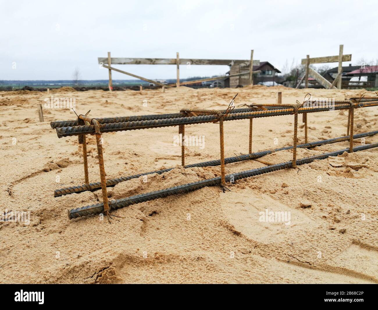 Rusty steel rebar concrete reinforcement for foundation concrete ...
