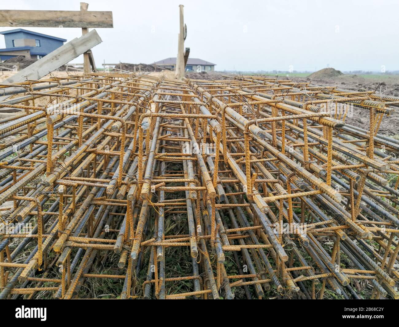 Rusty steel rebar concrete reinforcement for foundation concrete ...